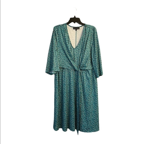 Eloquii Tie Front Teal Dot Dress Size 14 - Picture 3 of 12